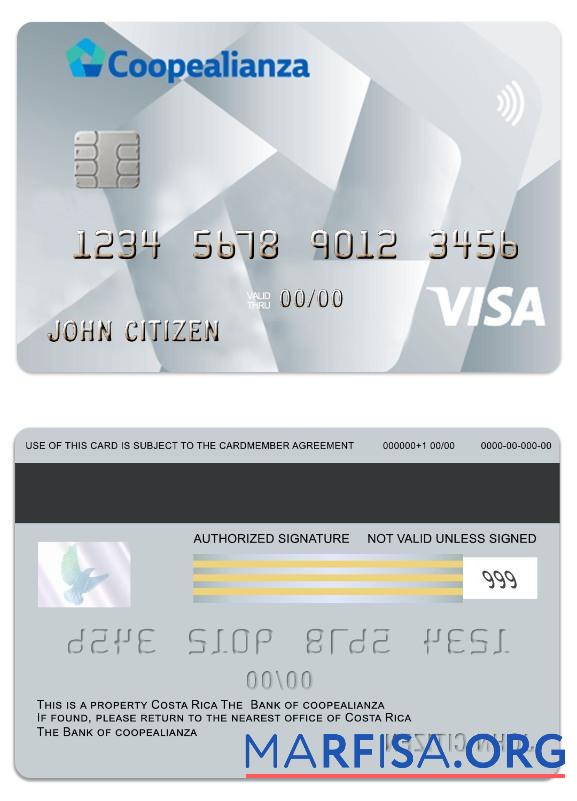 Realistic Costa Rica Coopealianza visa platinum card template